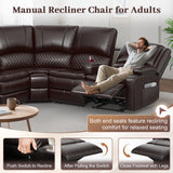 Home Theater Seating Reclining Sectional Sofa, 5 Seats Soft Leather Recliner Corner Sectional Couch