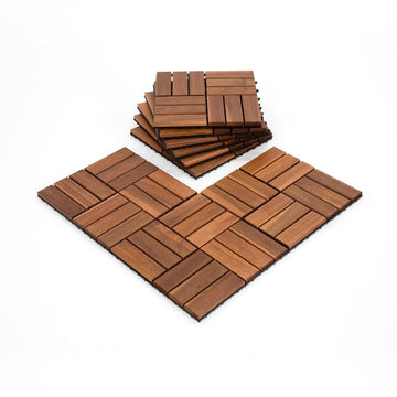Pack of 9 Deck Tiles for Balcony, Poolside, Outdoor Area - Solid Acacia Waterproof Interlocking Deck Tiles
