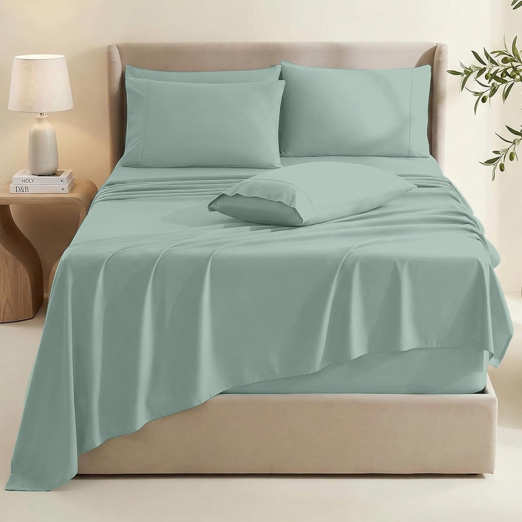 Bed Sheets, Luxury Soft 6 Piece Bed Sheet Set Extra Deep Pocket Fitted Sheets Fits Mattress up to 21", Double Brushed