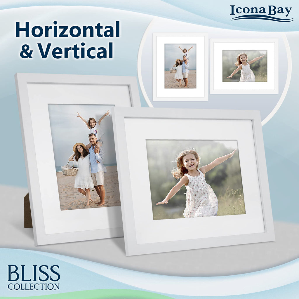 8x10 Picture Frames with Removable Mat to 5x7 Image - White, 12 Pack - Modern Style Engineered Wood Frames Table Top