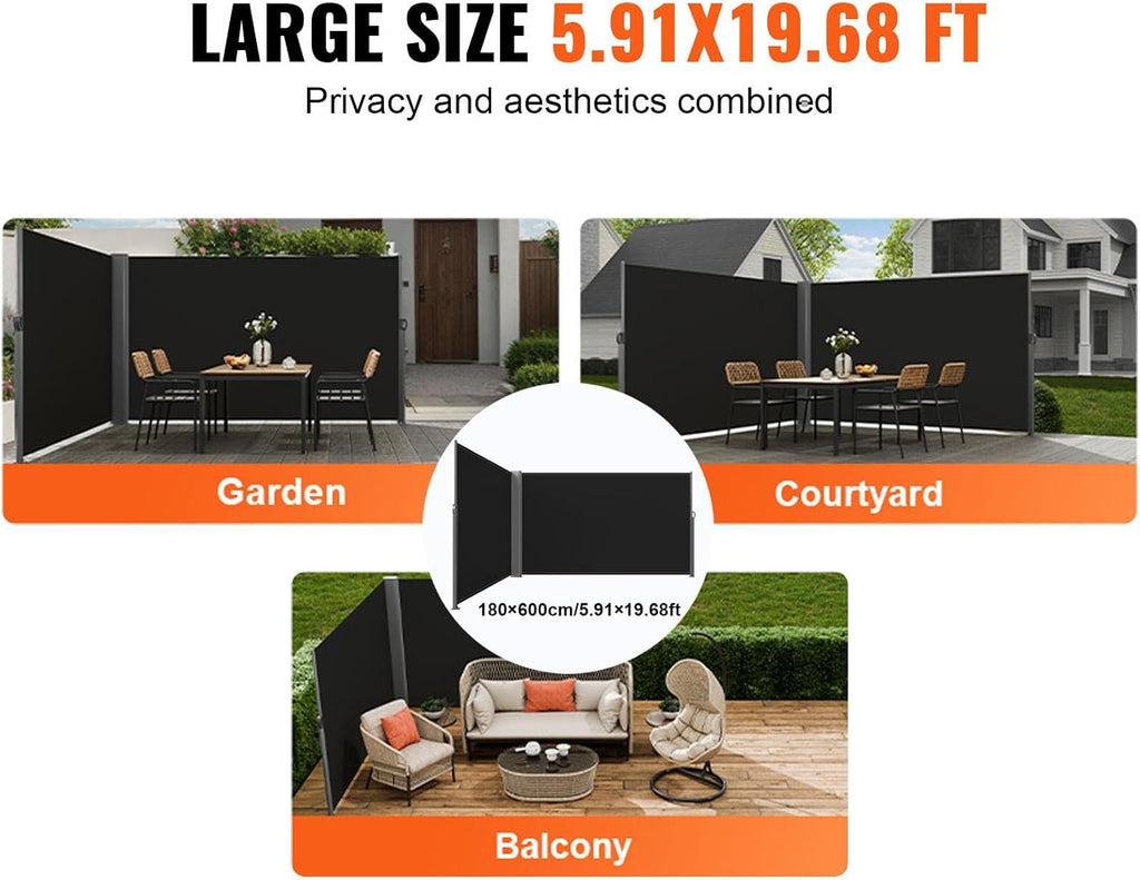 Retractable Side Awning, UV 50 71''x 236'' Full Aluminum Rust-Proof Patio Sunshine Screen, 280 g Thicken Privacy