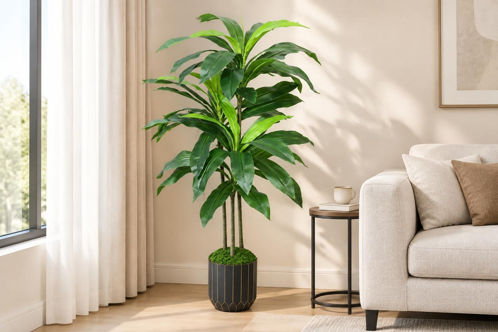 4FT (48 Inch) Faux Dracaena Tree with Black Pot:Tall Artificial Floor Plant