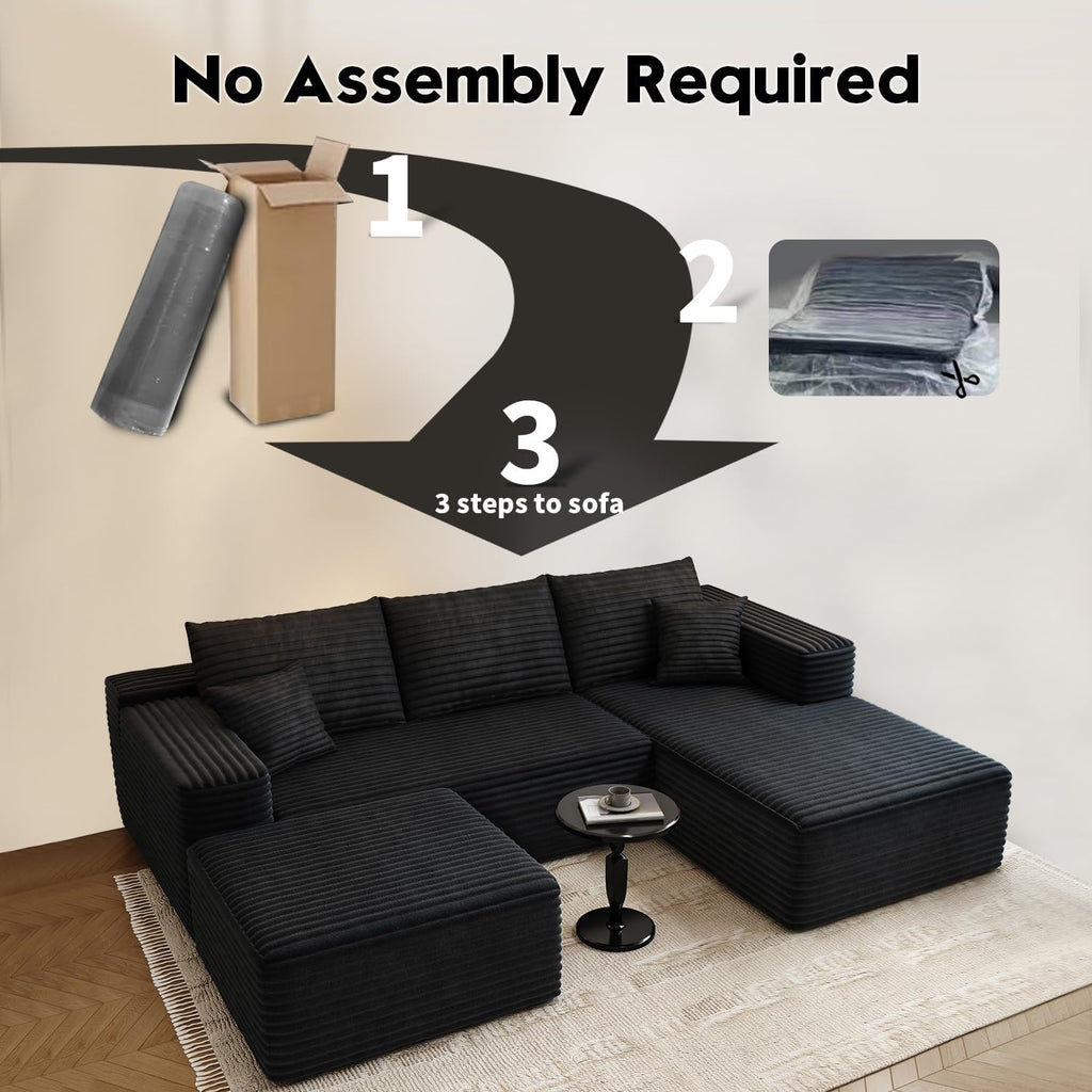 107.5" Cloud Modular Sectional Sofa with 1 Ottoman,Modern Minimalist Upholstered Couches, Comfort U Shaped Sofa ,Deep