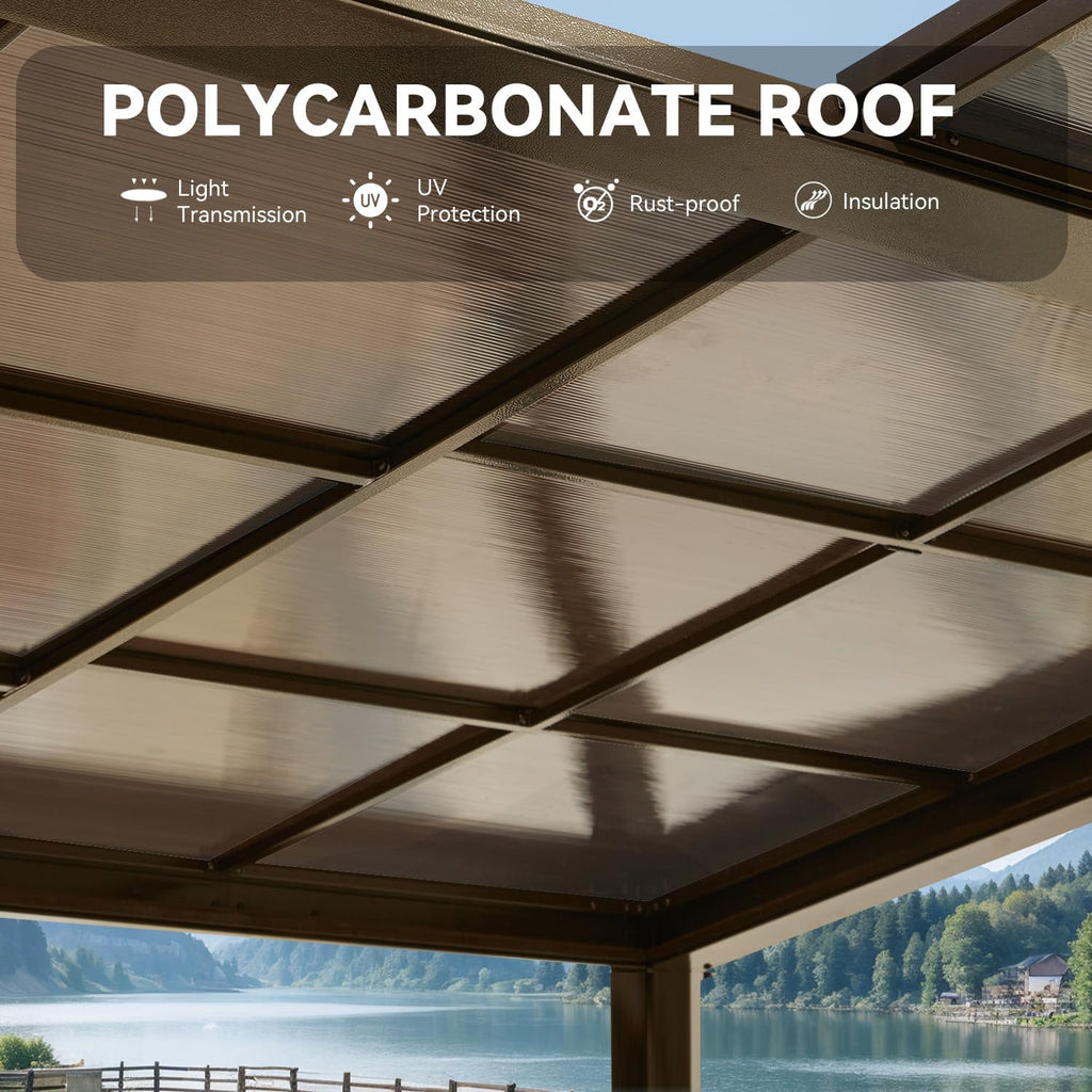 12x16 with Adjustable Polycarbonate Roofs, All Aluminum Frame Permanent Pergola for Patio