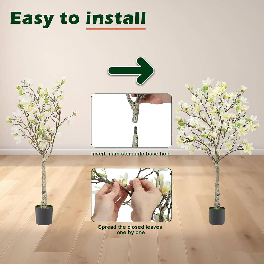 4FT Artificial Magnolia Tree for Room, Faux Plant Realistic Leaves Flowers | Indoor & Outdoor Decor, Perfect
