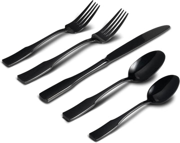 Black Mirror 40-Piece Silverware Set,Service for 8,Stainless Steel Flatware Set,Mirror Cutlery Set,Dishwasher Safe