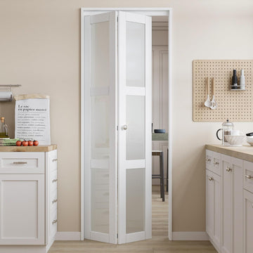 Bifold Doors for 32" x 80" Opening, 3-Lite Frosted Glass Bifold Closet Door with Hardware Kit, Folding Interior Door
