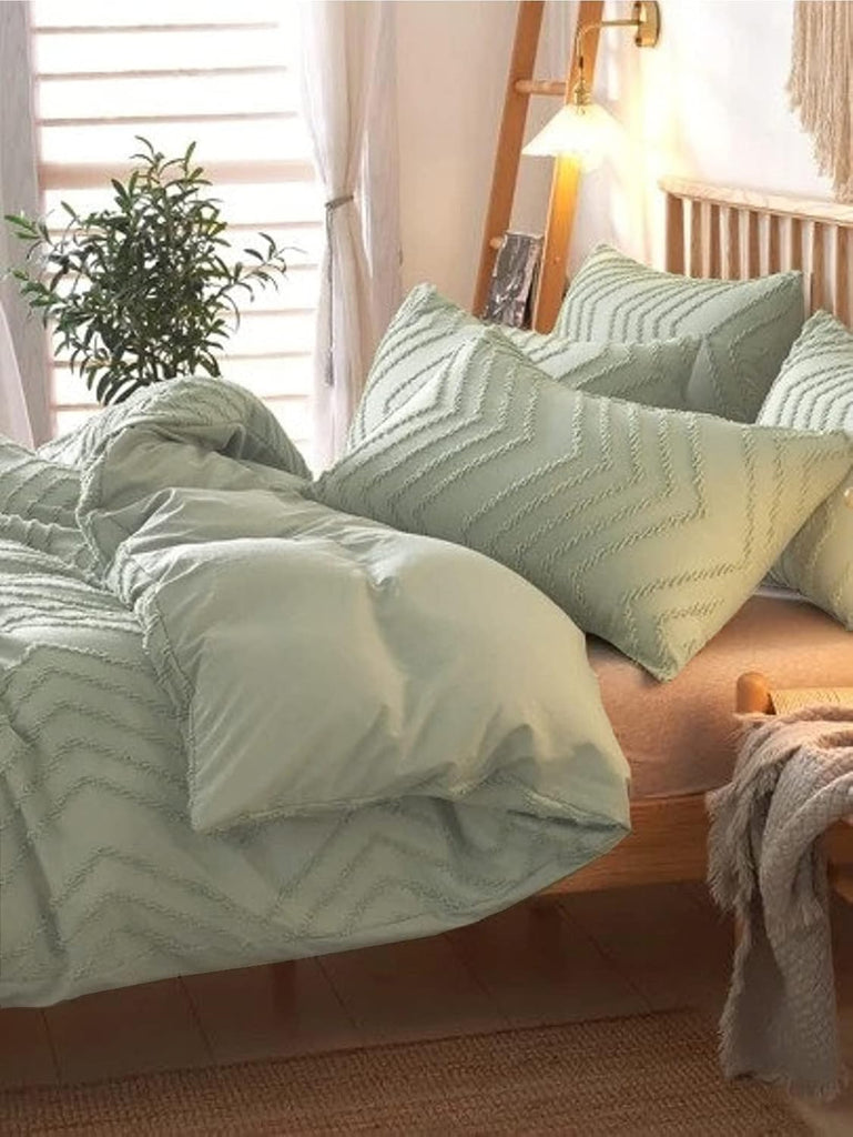 Sage Green King Comforter Set 3 Pcs, Tufted Jacquard Boho Soft Reversible Down Alternative Microfiber Bedding