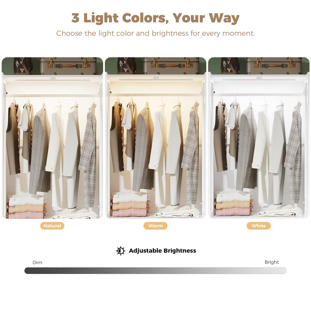 71" H Armoire Wardrobe Closet with Motion Sensor LED Light