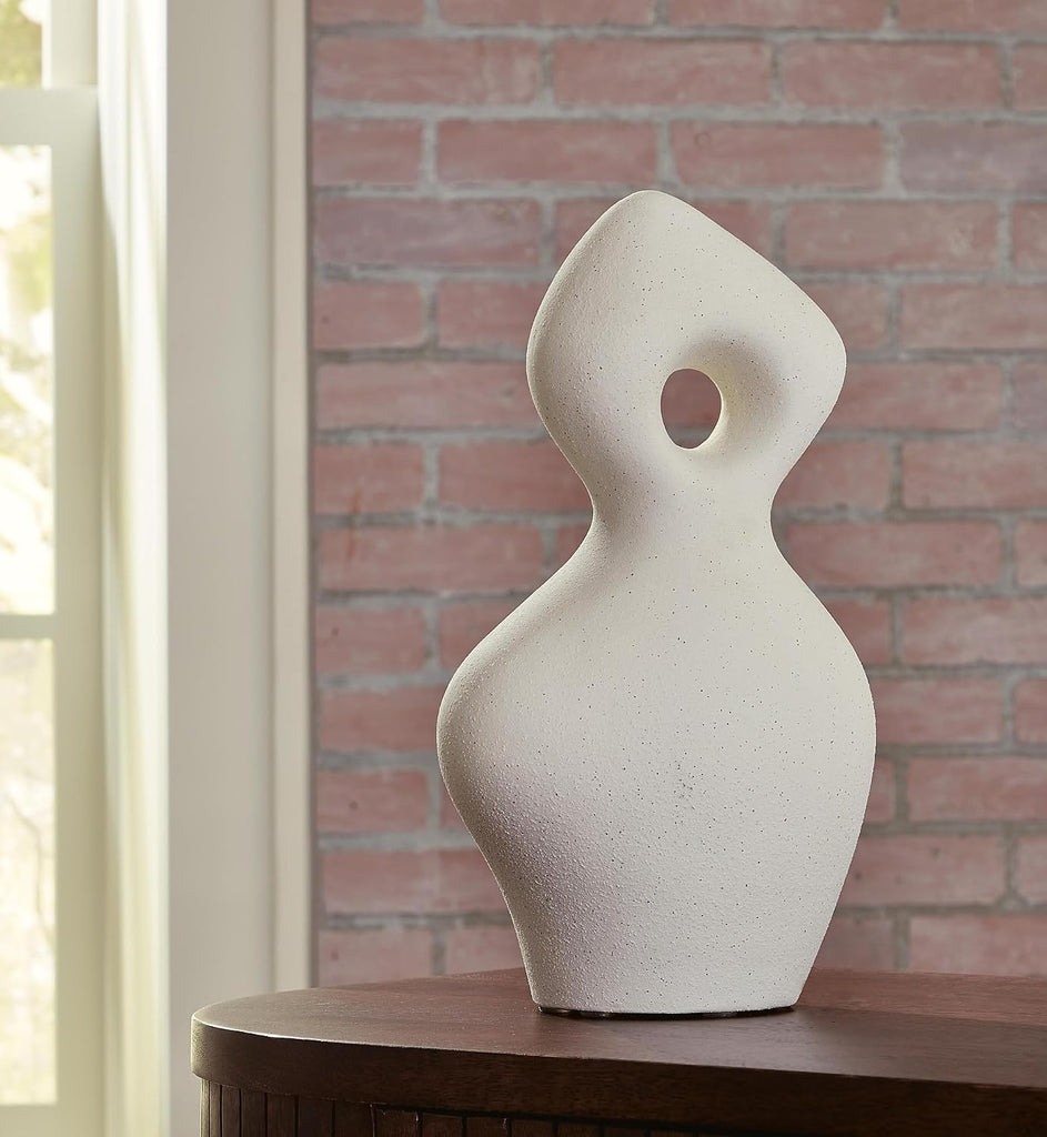 Ceramic Abstract Sculpture, Off White | Water-resistant sanded 15 in ceramic art, Organic modern style s and warm