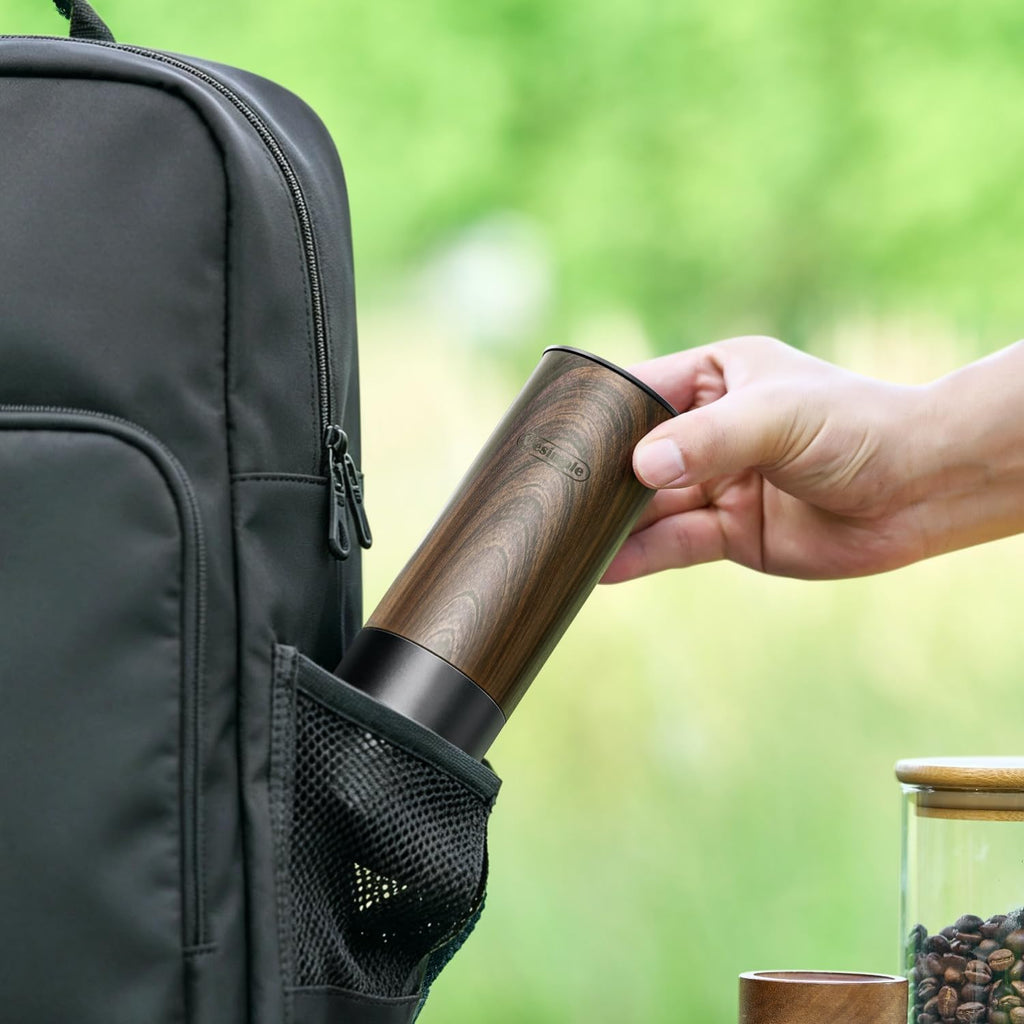V2 Portable Electric Burr Coffee Grinder, 30 Settings, Walnut | 60% smaller body with one-touch auto-stop and