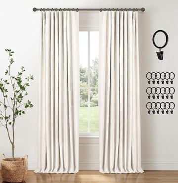 100% Blackout Curtains, Black Out Curtains, Clip Rings Linen Blackout Drapes, Thermal Insulated Room