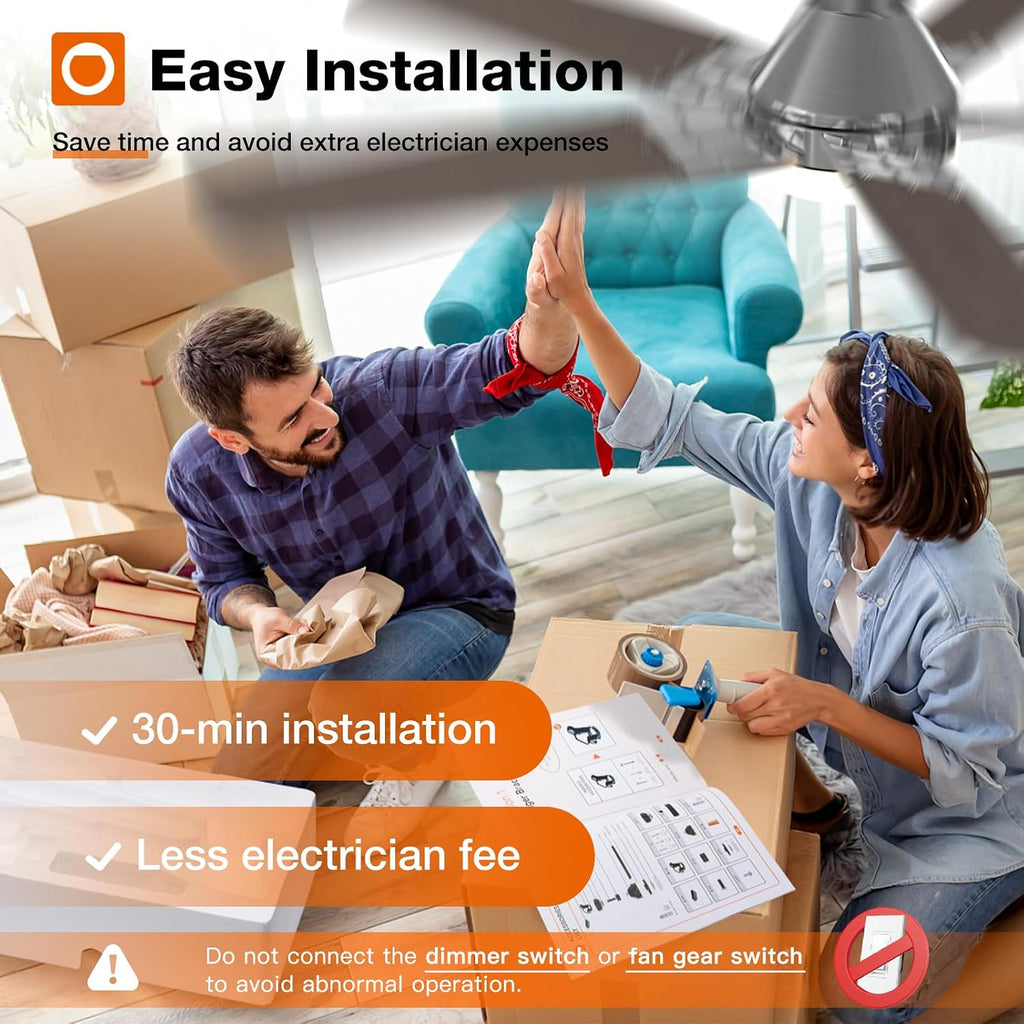 Ceiling Fans with Lights, 52 inch Low Profile Ceiling Fan with Light and Remote Control, Flush Mount, Reversible, 3CCT, Dimmable, Noiseless, Nickel Ceiling Fan for Bedroom, Indoor/Outdoor Use