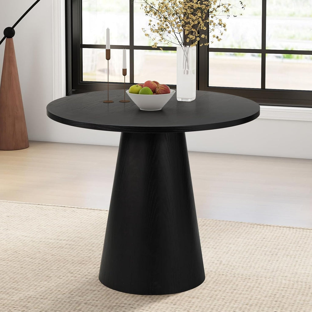 Round Dining Table Wood for 2-4, Modern Farmhouse Kitchen Table, 35'' Small Circle Dining Tables with Pedastal for