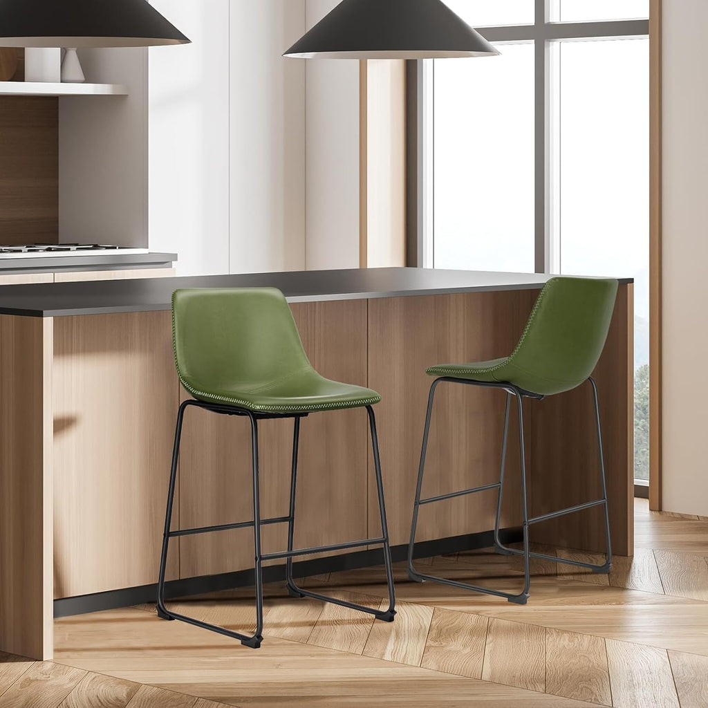 Bar Stools Set of 2, 26 Inch Counter Height Faux Leather Barstools with Back, Modern Metal Leg Bar Chairs