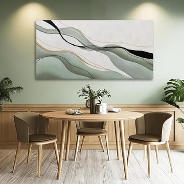 Green White Black Modern Abstract Art Print, Large Canvas Decor Bedroom Office Dining Room, 28x59 Inch