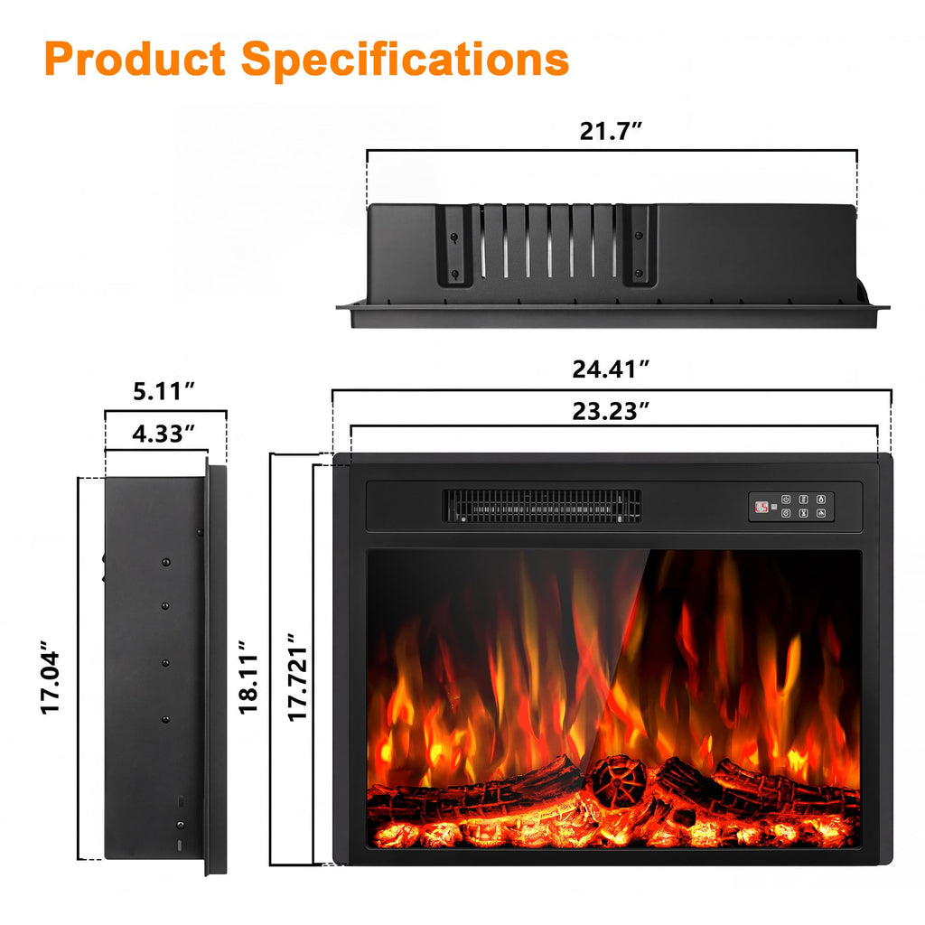23 inch Electric Fireplace Insert, Fireplace Heater with Remote Control