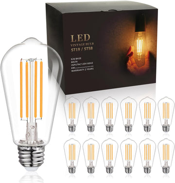 ST58/ST19 Vintage LED Edison Bulbs 60W Equivalent, Warm White 2700K, Dimmable 6W Edison Light Bulbs, 800LM, E26