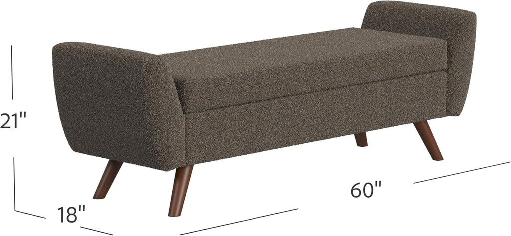 60" Modern Storage Bench with Wood Legs - Dark Brown Boucle