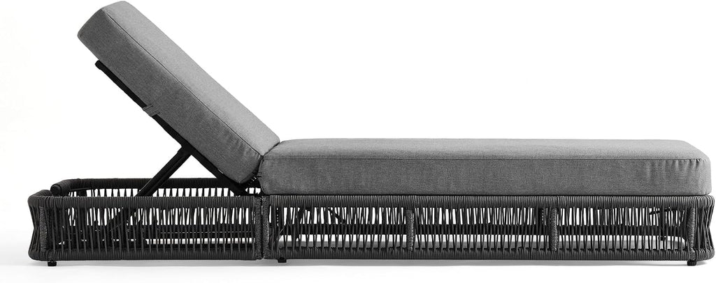 Outdoor Chaise Lounge Chairs Set of 2, 6 Adjustable Backrest Patio Lounge Chair, Woven Wicker Rope Patio Recliner