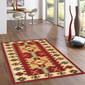 Rubber Backed 5' x 6'7" Red Turkish Kilim Design Area Non-Slip Rug - Rana Collection Kitchen Dining Living Hallway