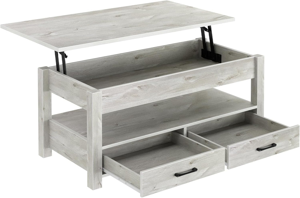 Coffee Table, Lift Top Coffee Table with Drawers and Hidden Compartment, Living Room Table with Wooden Lift Tabletop