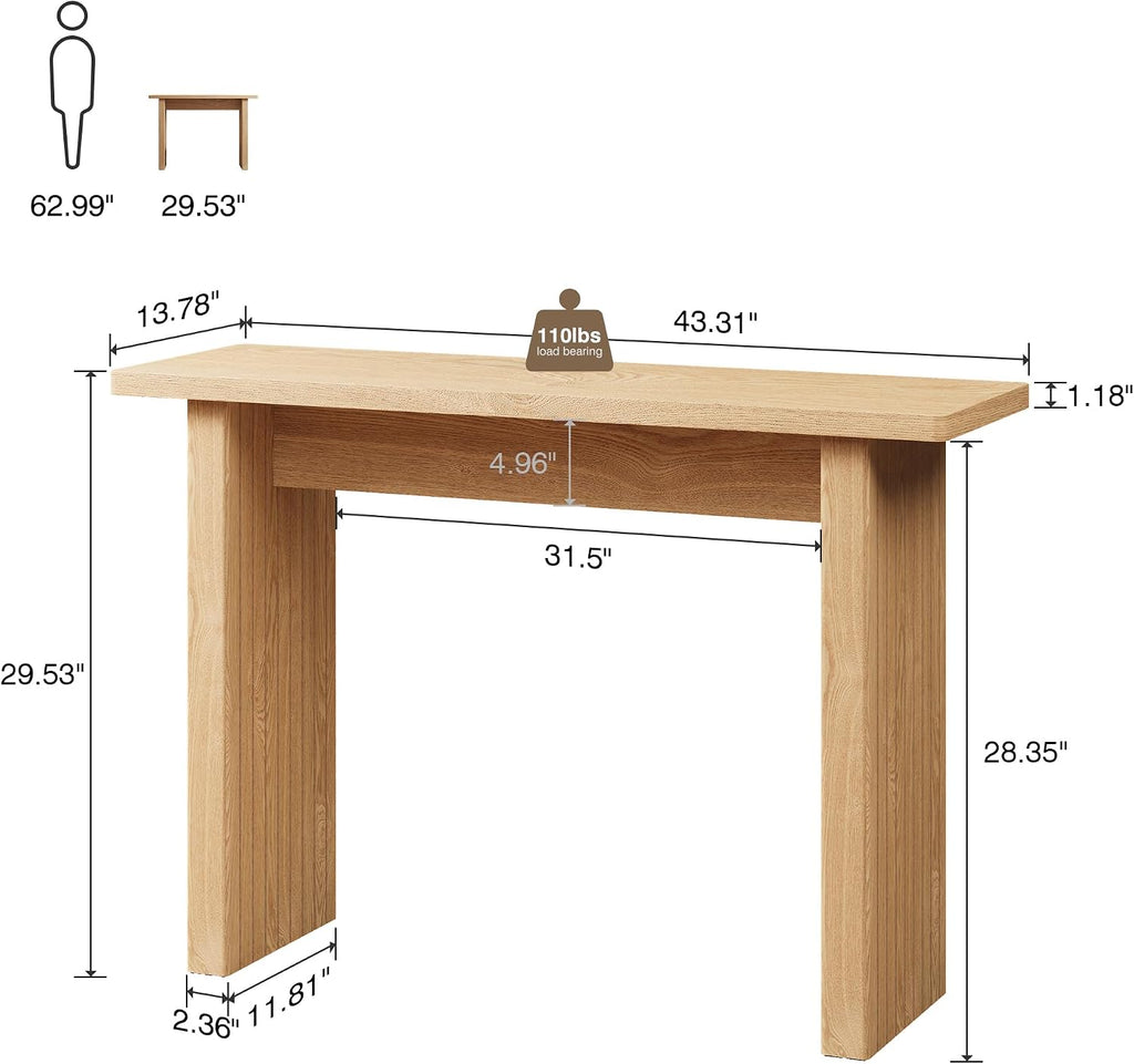 43.3" Mid Century Narrow Entryway Console Table, Modern Fluted Wood Couch Table Behind Sofa Long and Skinny Hallway