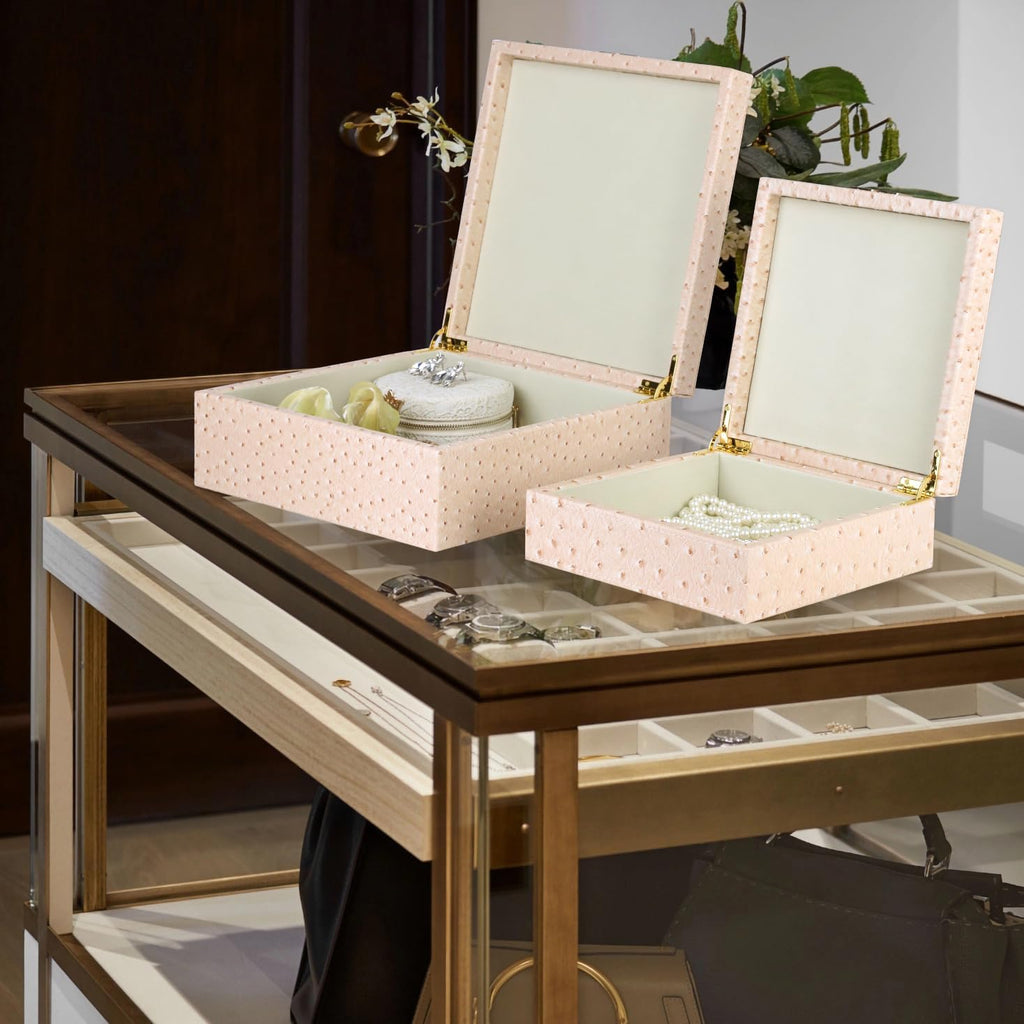 Square Decorative Boxes Nesting Storage Memory Keepsake Boxes with Lids, Stylish PU Leather Trinket Jewelry - Set of 2