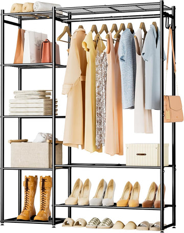 Closet Wardrobe, Closet Organizers and Storage System, Metal Clothes Rack | All in one, With 4 Tiers Shelves