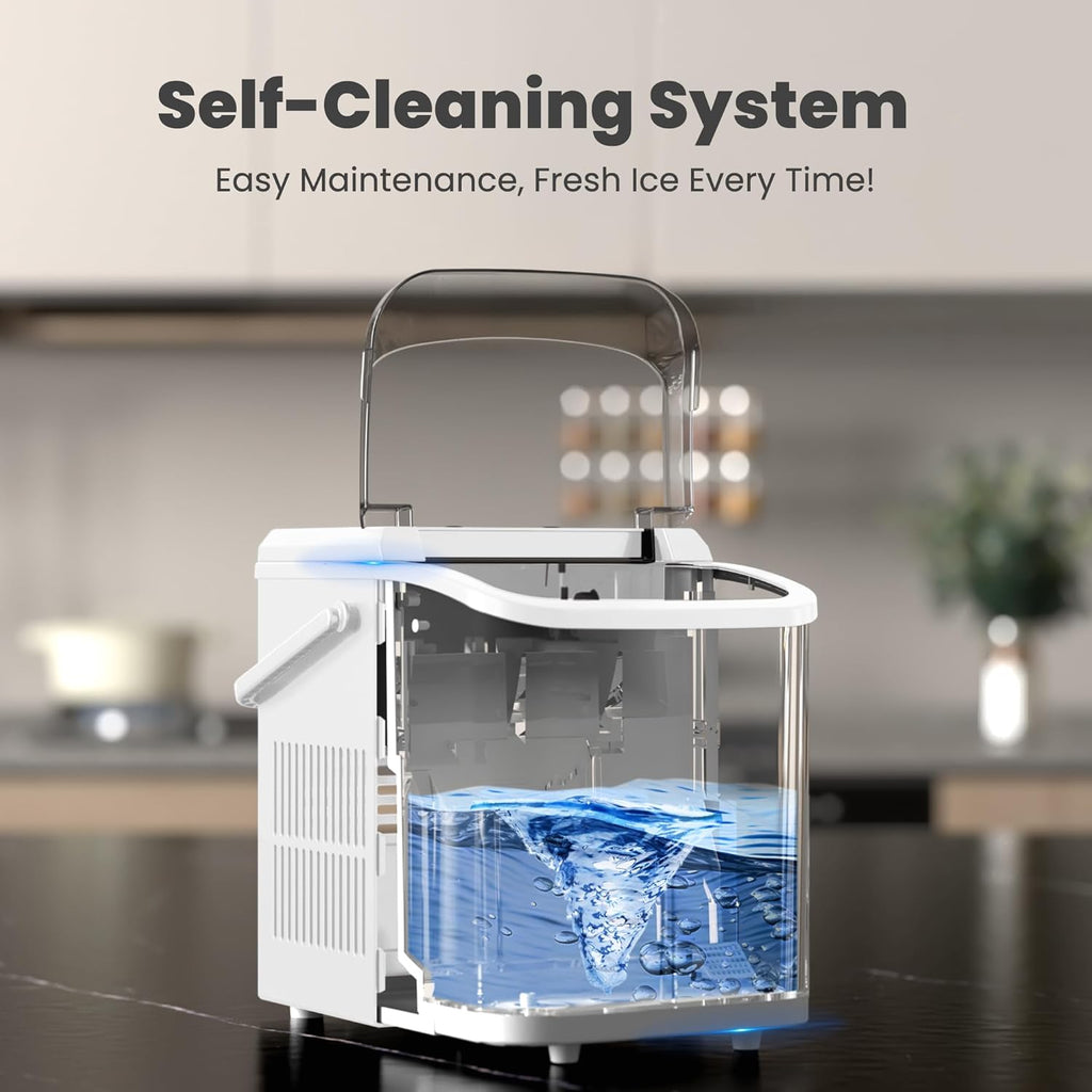 Countertop Ice Maker with Handle, 26lbs/24H Portable Ice Machine, 9 Bullet Ice Cubes Ready in 6 Mins, Self-Cleaning