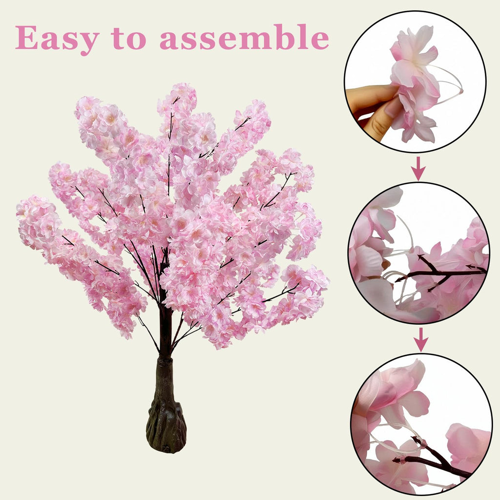 Artificial Cherry Blossom Tree 3.6ft -2 Pack Pink Faux Cherry Tree for Wedding Backdrop, Party Decoration, Home