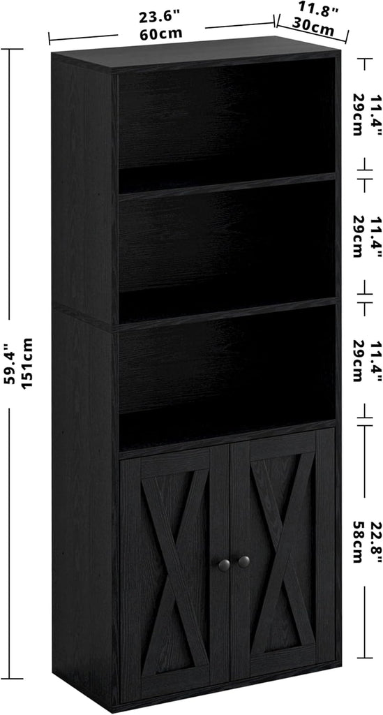 Industrial Bookshelves and Bookcases with Doors 11.8 in Depth Floor Standing 5 Shelf Display Storage Shelves Tall
