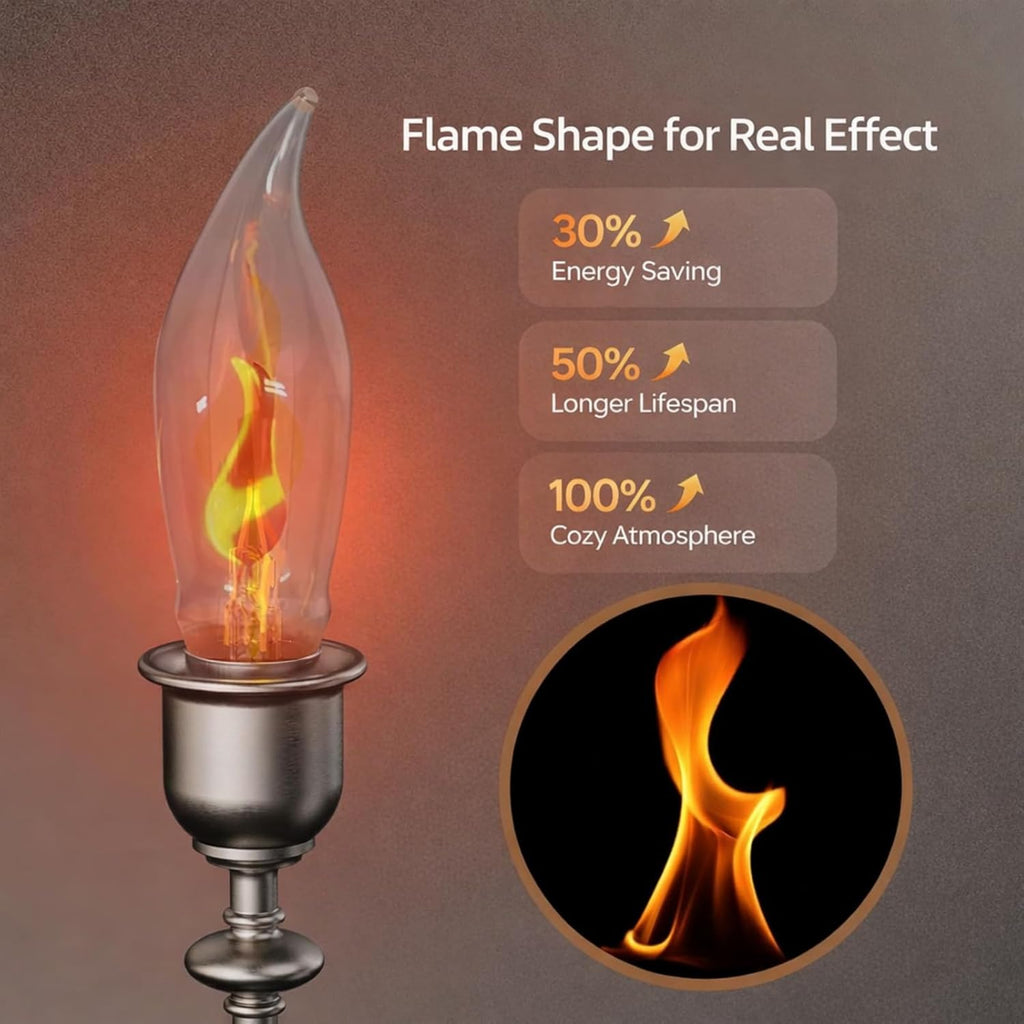 Upgraded Flame Light Bulbs, Compact E12 Chandelier Base Candle Flickering Fire Light Bulb for Halloween Christmas