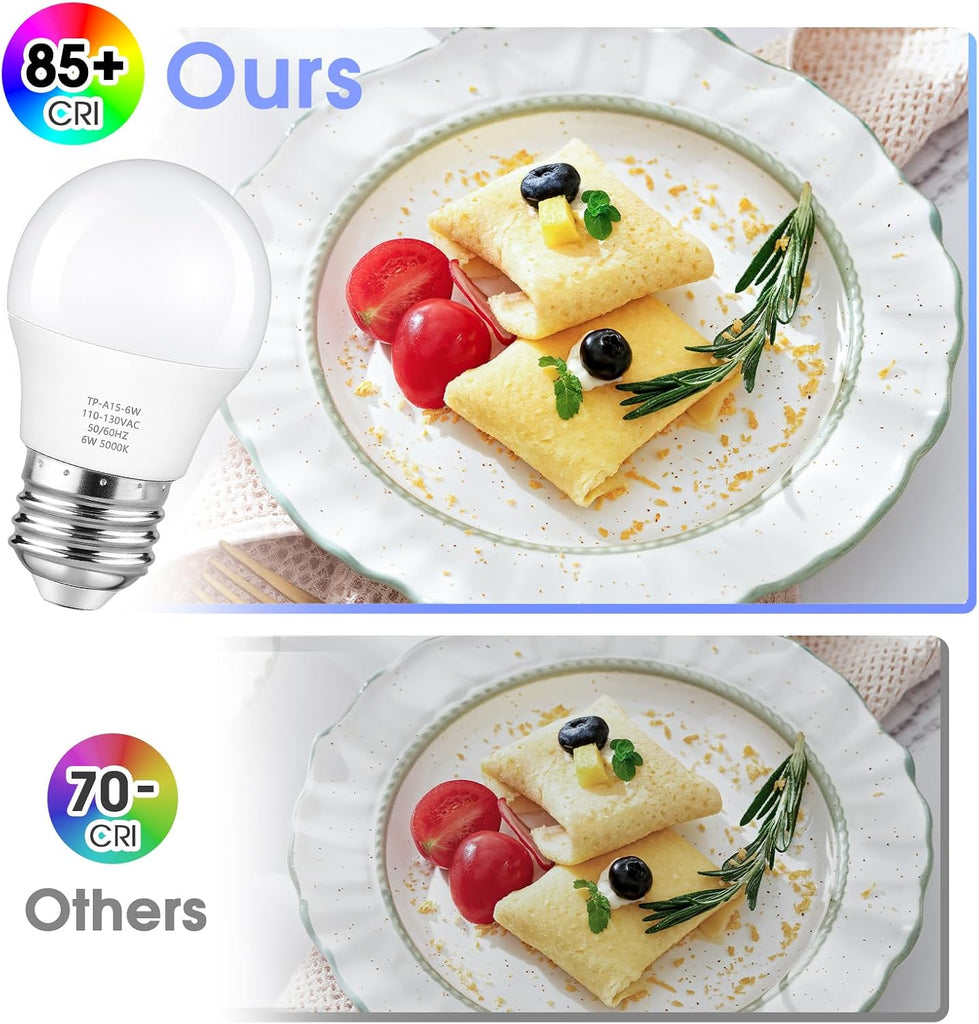 A15 LED Light Bulb, 60 Watt Equivalent LED Bulbs, Daylight White 5000K, 600LM, E26 Base, Non-Dimmable, 6W Bright (6-Pack)