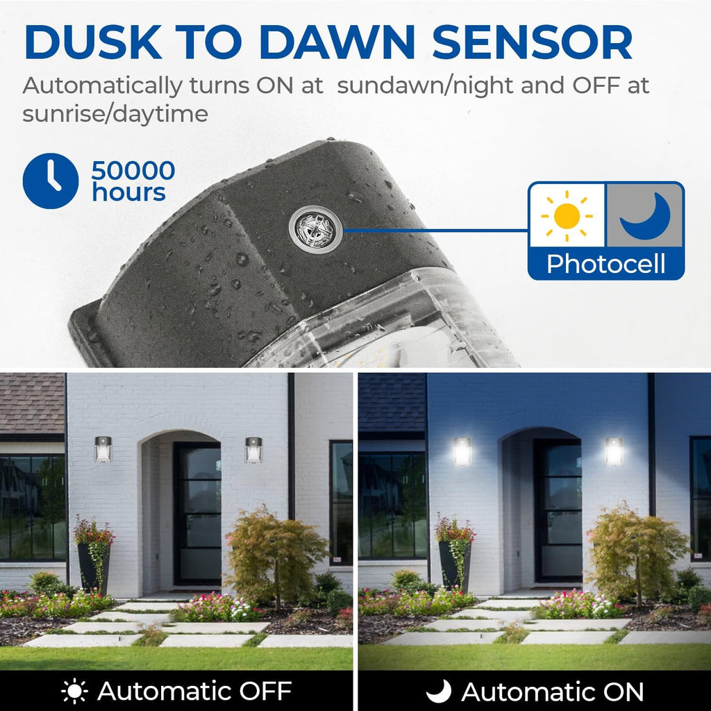 26W LED Wall Pack Light with Dusk to Dawn Sensor 5000k Bronze 2Pack | 100-277Vac, 3000LM Wall Light, IP65 Waterproof