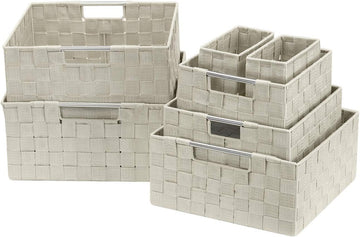 Storage Baskets for Organizing (Set of 7), Mesh Hand-Woven Design, Linen Closet Organizers and Storage, Organizer