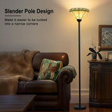 Floor Lamp with Stained Glass Shade, Vintage Style Torchiere Standing Lamp, Tall Pole Lamp with Foot Switch