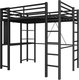 Loft Bed with Desk, Metal Loft Bed Full with 2 Built-in Ladders, Space-Saving Bed Frame, with Safety Guard