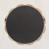 24 Inch Round Wall Mirror, Whitewashed Wooden Frame with Scalloped Edge & Beaded Trim, Decorative Farmhouse Boho Mirror