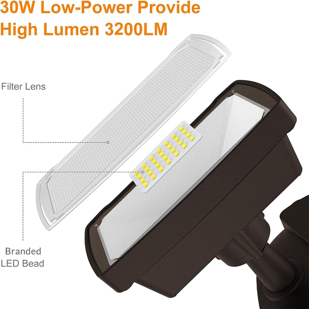 Hardwired LED Security Lights Motion Sensor Outdoor, 30W 3200LM | 5500K Daylight, 72 FT Range & 180° Detection, Easy