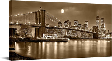 Brooklyn Bridge Canvas Wall Art Sepia New York City Picture Home Decor Manhattan Skyline Artwork Prints Stretched