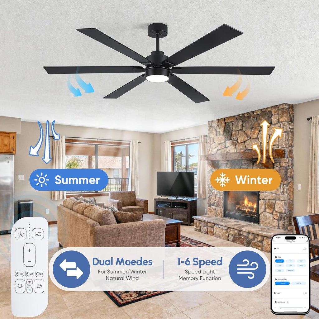 66 Inch Outdoor Smart Ceiling Fan with Light, Works with Alexa, App & Remote Control