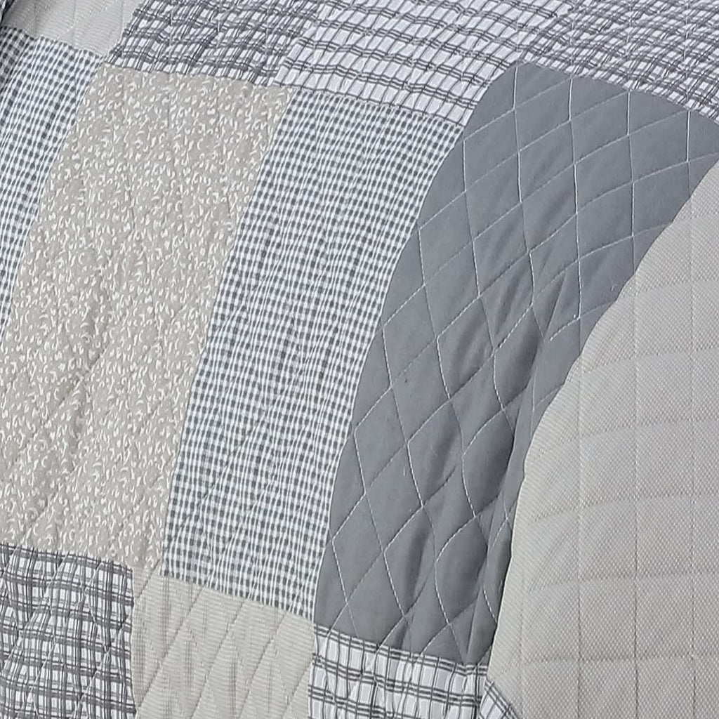 Anderson 3-Piece Printed Patchwork Quilt Set, Lightweight Polyester Cover with 100% Cotton Filling, Modern Gray Plaid
