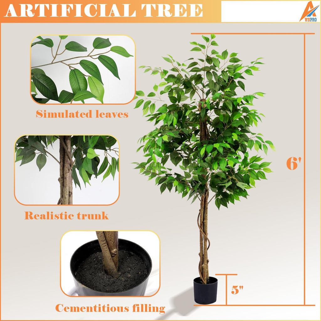 6 FT Artificial Ficus Tree, Indoor Simulation Plants, Fake Ficus Tree Decor, Large Tall Tree, Indoor Decorative