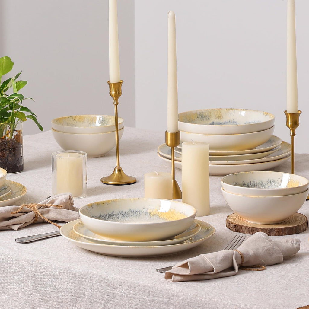Ceramic Dinnerware Sets for 4, 16 pcs Plates and Bowls Sets