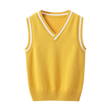 Cable Knit V Neck Sweater Vest Sleeveles Toddler Kids Sweater Girls School Uniform Clothes Yellow