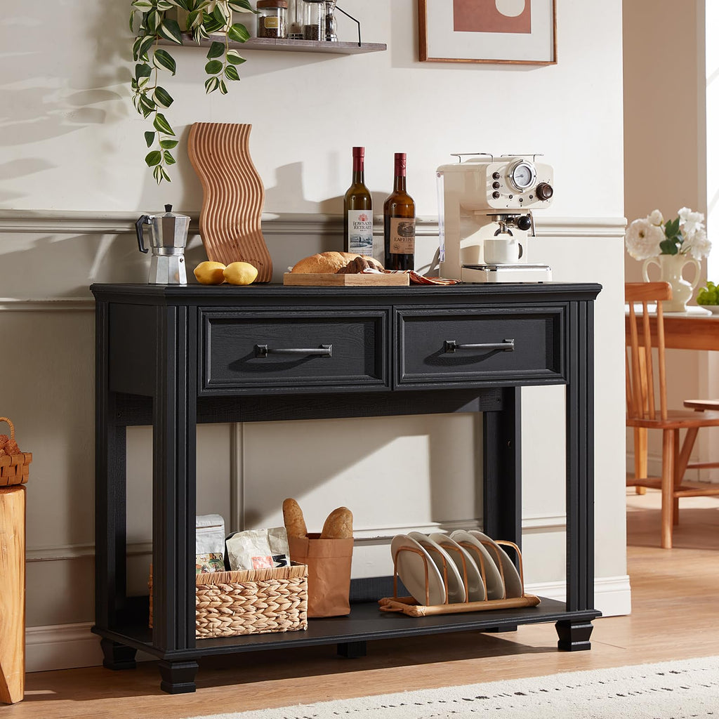 46" Farmhouse Console Table with Drawers, Black Entryway Table