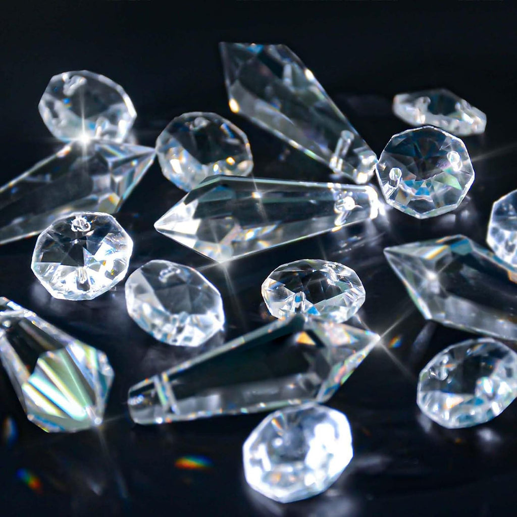 50PCS Premium Clear Crystal Teardrop Prism 2.4" -Crystal Glass Baroque Chandelier Pendant Drop Loose Beads Suncatcher