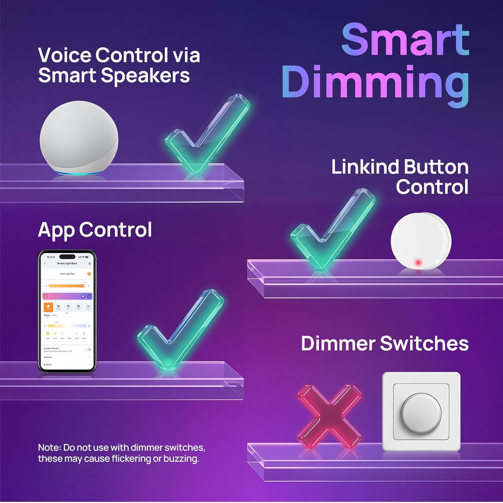 Smart Light Bulbs, Smart Bulb that Work with Alexa, Google Home, , LED Light Color Changing, A19 E26 Dimmable