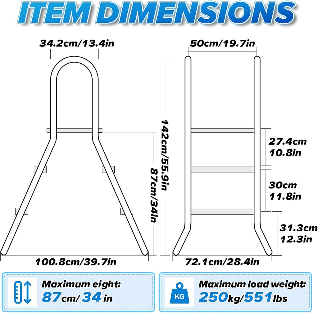 Above Ground Pool Ladder,34" Heavy Duty Luxury Pool Ladder with Platform,2-Steps,Swimming Frame Pool Ladder,304